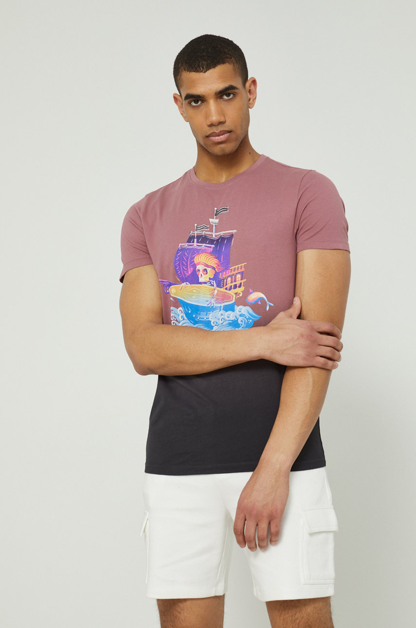 fiołkowo różowy T-shirt bawełniany męski by Alex Pogrebniak różowy