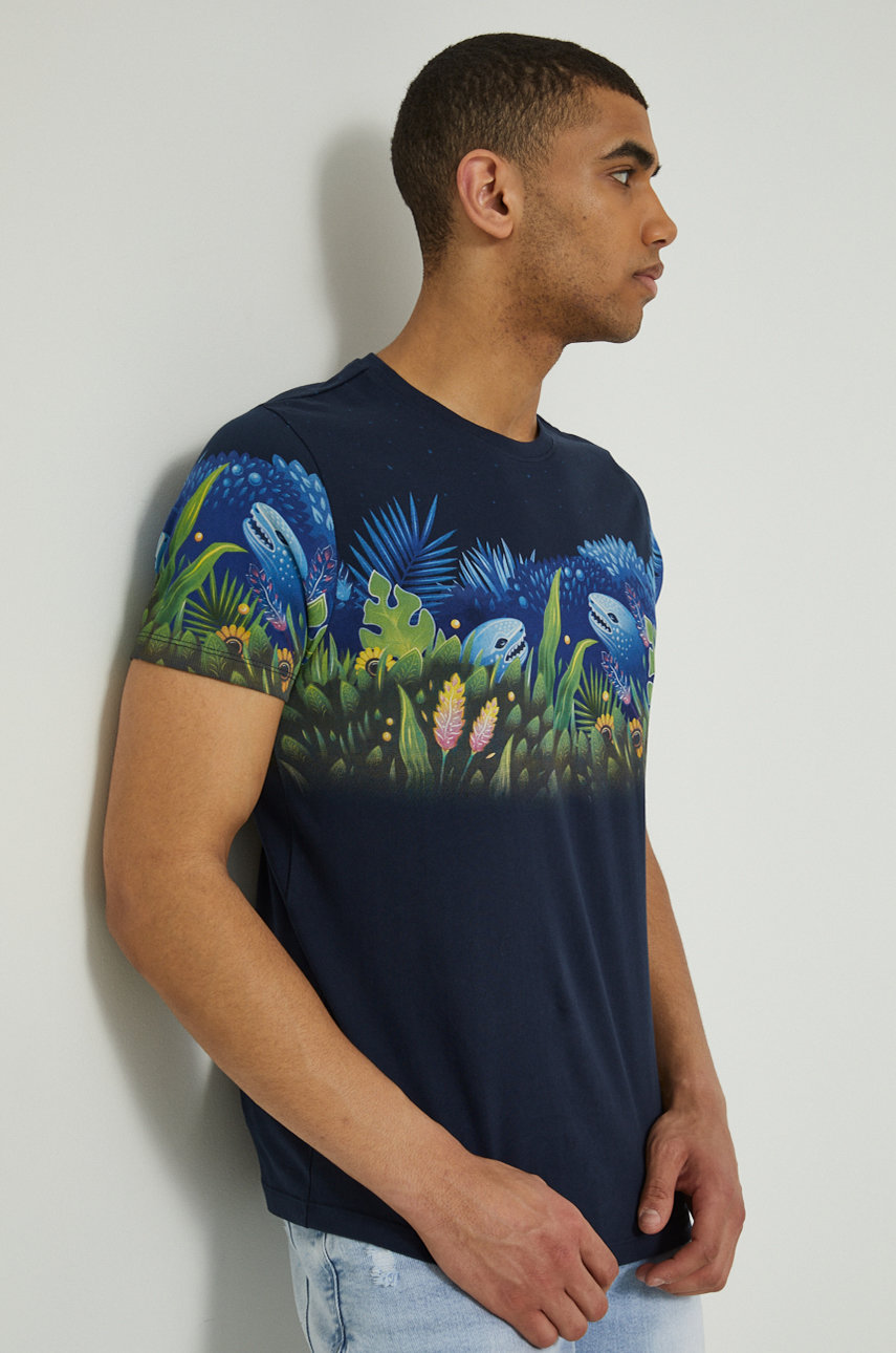 granatowy T-shirt bawełniany męski by Alex Pogrebniak granatowy