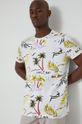 T-shirt z bawełny organicznej męski wzorzysty kremowy kremowy