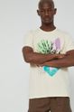 T-shirt z bawełny organicznej męski z nadrukiem beżowy kremowy