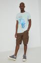 T-shirt z bawełny organicznej męski z nadrukiem turkusowy miętowy
