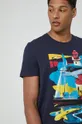 granatowy T-shirt bawełniany męski z kolekcji Kolaże by Panna Niebieska granatowy
