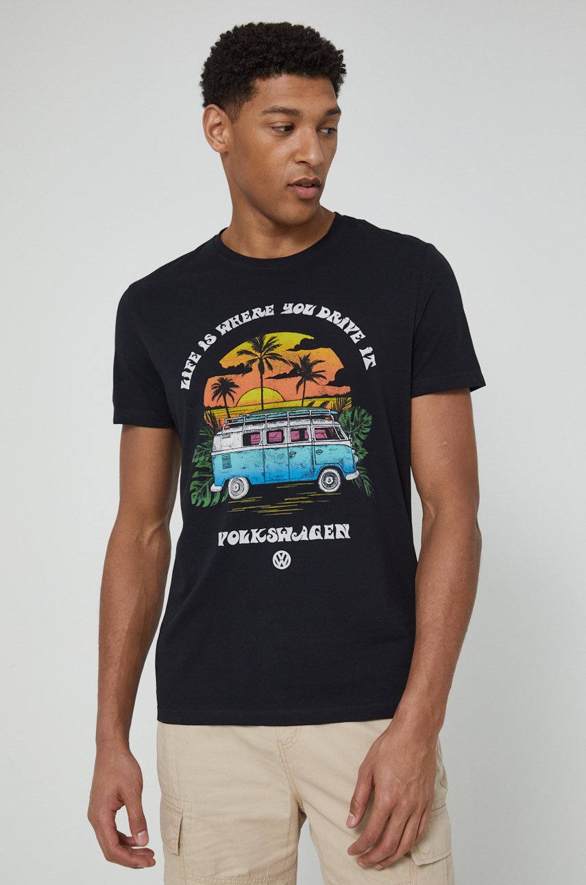 czarny T-shirt bawełniany męski Volkswagen czarny