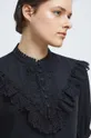 czarny Bluzka damska z koronkowymi wstawkami kolor czarny