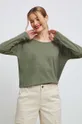 Bavlnené tričko s dlhým rukávom dámsky zelená farba zelená