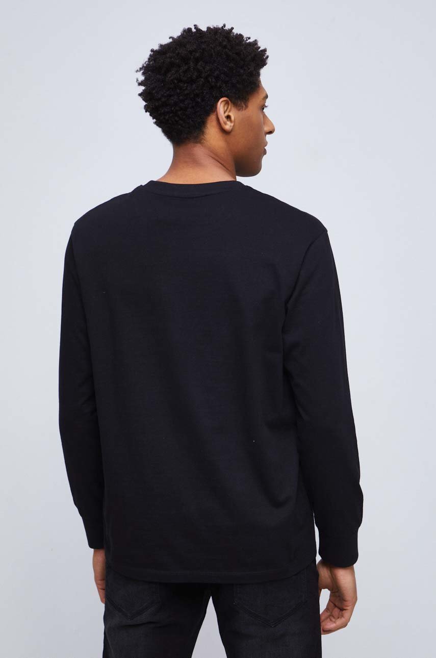 Longsleeve bawełniany męski z nadrukiem kolor czarny Materiał zasadniczy: 100 % Bawełna, Inne materiały: 98 % Bawełna, 2 % Elastan