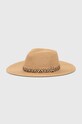Kapelusz damski pleciony z ozdobną aplikacją kolor beżowy aplikacja beżowy RS23.CAD708