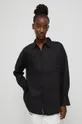 Koszula lniana damska gładka kolor czarny czarny