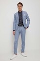Odzież Koszula lniana męska z kołnierzykiem button-down kolor granatowy RS23.KDM801 granatowy