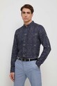 Koszula lniana męska z kołnierzykiem button-down kolor granatowy RS23.KDM801 granatowy