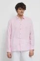 Koszula lniana męska z kołnierzykiem klasycznym kolor różowy Męski
