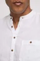 Koszula lniana męska ze stójką kolor biały