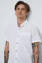 Koszula lniana męska z kołnierzykiem button-down kolor biały Męski