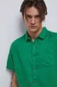Koszula lniana męska z kołnierzykiem klasycznym kolor zielony Męski