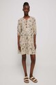 Sukienka lniana damska wzorzysta kolor beżowy RS23.SUD807 beżowy RS23