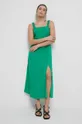 Sukienka z domieszką lnu damska gładka kolor zielony zielony