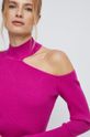 fuksja Sweter damski prążkowany kolor różowy