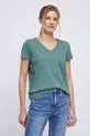 T-shirt bawełniany damski gładki kolor zielony brudny zielony