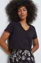 T-shirt bawełniany damski gładki kolor czarny czarny RS23.TSD013