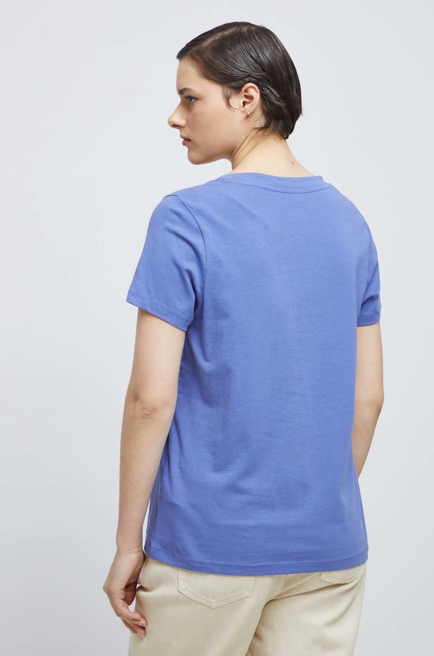 T-shirt bawełniany damski gładki z domieszką elastanu kolor niebieski <p>95 % Bawełna, 5 % Elastan</p>