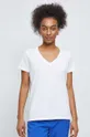 biały T-shirt bawełniany damski gładki z domieszką elastanu kolor biały