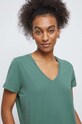 T-shirt bawełniany damski gładki z domieszką elastanu kolor zielony zielony RS23.TSD030