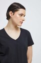 T-shirt bawełniany damski gładki z domieszką elastanu kolor czarny czarny RS23.TSD030