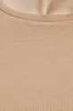 T-shirt bawełniany damski z fakturą z domieszką elastanu kolor beżowy Damski