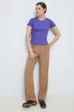 T-shirt bawełniany damski z fakturą z domieszką elastanu kolor fioletowy fioletowy
