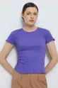 fioletowy T-shirt bawełniany damski z fakturą z domieszką elastanu kolor fioletowy