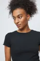 czarny T-shirt bawełniany damski z fakturą z domieszką elastanu kolor czarny