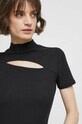 T-shirt damski prążkowany kolor czarny czarny RS23.TSD040
