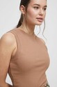 Top bawełniany damski prążkowany z domieszką elastanu kolor beżowy RS23.TSD061 beżowy