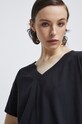 T-shirt bawełniany damski kolor czarny gładkie czarny RS23.TSD072