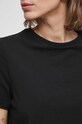 T-shirt bawełniany damski gładki z domieszką elastanu kolor czarny RS23.TSD0B6 czarny