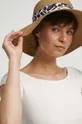 T-shirt bawełniany damskie prążkowany z domieszką elastanu kolor beżowy Damski