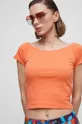 pomarańczowy T-shirt bawełniany damskie prążkowany z domieszką elastanu kolor pomarańczowy
