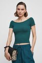 T-shirt bawełniany damskie prążkowany z domieszką elastanu kolor zielony turkusowy RS23.TSD0C0