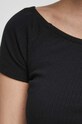 T-shirt bawełniany damskie prążkowany z domieszką elastanu kolor czarny RS23.TSD0C0 czarny