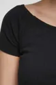 T-shirt bawełniany damskie prążkowany z domieszką elastanu kolor czarny Damski