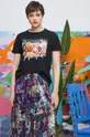 T-shirt bawełniany damski z domieszką elastanu Eviva L'arte kolor czarny czarny