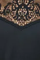 T-shirt bawełniany damski z koronkową wstawką kolor czarny Damski