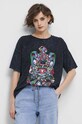 T-shirt bawełniany damski z nadrukiem kolor szary szary RS23.TSD402