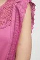 T-shirt bawełniany damski z ozdobnymi wstawkami kolor fioletowy