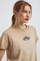 piaskowy T-shirt bawełniany damski z nadrukiem kolor beżowy Damski