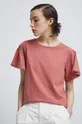 T-shirt bawełniany damskie z ozdobną aplikacją kolor różowy różowy