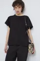 T-shirt bawełniany damskie z ozdobną aplikacją kolor czarny 100 % Bawełna