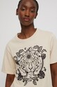 T-shirt bawełniany damski z nadrukiem kolor beżowy beżowy RS23.TSD807