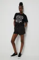 T-shirt bawełniany damski z nadrukiem kolor czarny czarny
