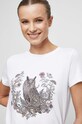 T-shirt bawełniany damski z nadrukiem z domieszką elastanu kolor biały biały RS23.TSD861